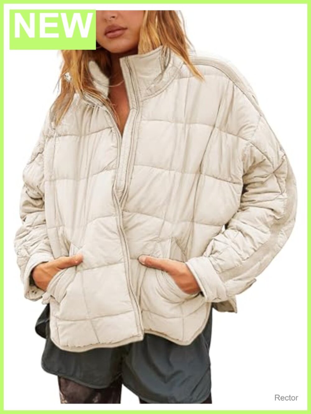 Women's Oversized Quilted Lightweight Puffer Jacket Button Cuffs